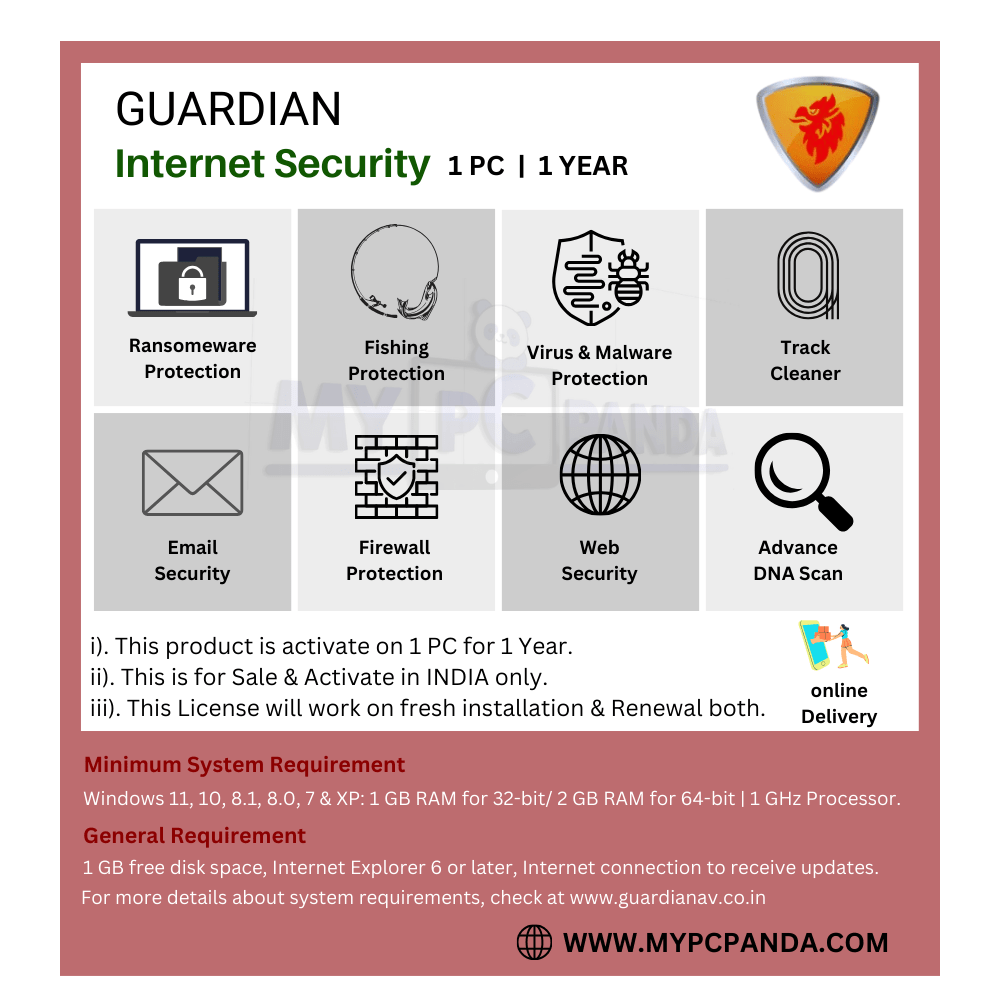 1708606182.Buy Guardian Internet Security 1 PC 1 Year Antivirus Product Key-My PC Panda